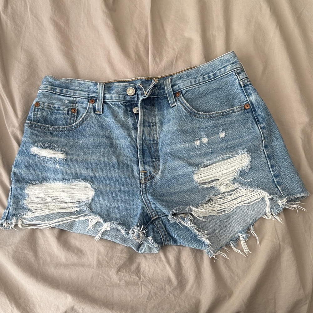 Levi's Light Blue Distressed Jean Shorts